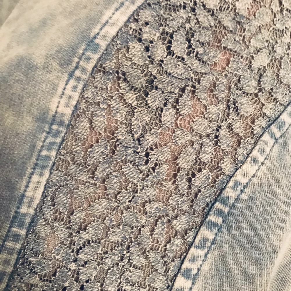 Free People BodyCon Tank Dress Blue/Grey w/ Lace Inlay Stone Wash Cotton/Spandex - Picture 13 of 14